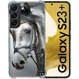 Cokitec Beschermhoes van gehard glas voor Samsung Galaxy S23 Plus, diermotief, paard, wit