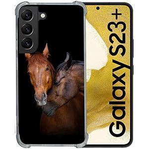 Cokitec Beschermhoes van gehard glas voor Samsung Galaxy S23 Plus, diermotief, paard, bruin