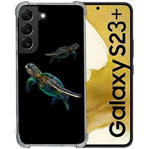 Cokitec Beschermhoes van gehard glas voor Samsung Galaxy S23 Plus, diermotief, schildpad, zwart, meerkleurig