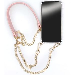 Beschermhoes van gehard glas voor Samsung Galaxy S23 Plus, lanyard-/schouderriem/koord en roze leer