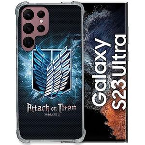 Cokitec Gehard Glas Hoesje voor Samsung Galaxy S23 Ultra Manga Attack Titans Zwart