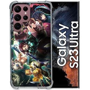 Cokitec Beschermhoes van gehard glas voor Samsung Galaxy S23 Ultra Manga Demon Slayer Groep