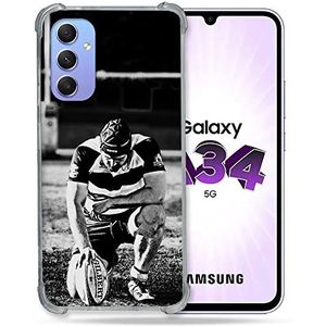 Cokitec Beschermhoes van gehard glas voor Samsung Galaxy A34 5G Sport Rugby, zwart/wit
