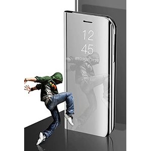 Beschermhoes met spiegel voor Xiaomi Redmi 9C, luxueus, met standfunctie, zilverkleurig