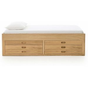 Octavo - Platform Bed - Beige - Fineer Eik - Met Opbergruimte
