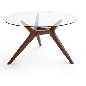 Maricielo - Ronde Tafel - Glas/Notenhout - Kastanje Kleur