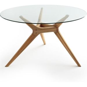 Ronde tafel in glas/eik, Maricielo AM.PM. Hout materiaal. Maten 6 personen. Beige kleur