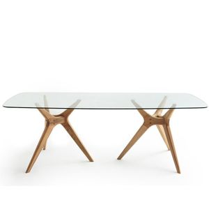 Maricielo - Rechthoekige Tafel - Glas/Eikenhout - Beige Kleur - Voor 8 Personen