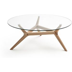 Maricielo - Salontafel - Naturel Eikenhout - Glas Tafelblad - Ø90 cm