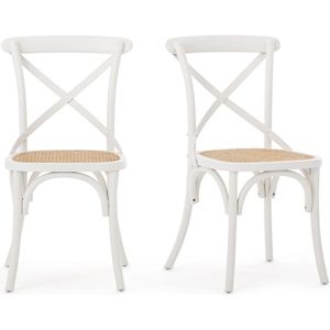 Set van 2 stoelen, hout en riet Cedak