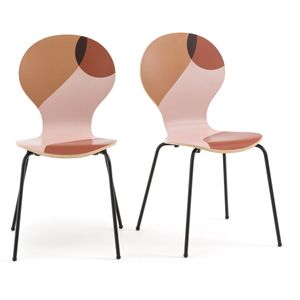 Set van 2 bedrukte, stapelbare stoelen Bonna LA REDOUTE INTERIEURS. Metaal, hout materiaal. Maten één maat. Andere kleur