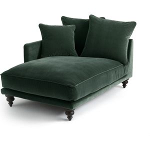 Longchair in fluweel, Lazare AM.PM. Viscose mix materiaal. Maten Longchair hoek rechts. Groen kleur