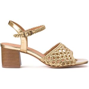 Gevlochten sandalen met brede hak LA REDOUTE COLLECTIONS. Synthetisch materiaal. Maten 38. Goudkleur kleur
