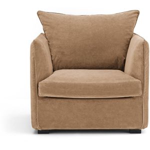 Fauteuil in stonewashed fluweel, Neo Chiquito AM.PM. Stonewashed fluweel materiaal. Maten 1-zit. Beige kleur