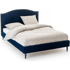 Bed in fluweel met sierspijkerafwerking en beddenbodem Andante LA REDOUTE INTERIEURS. Fluweel materiaal. Maten 140 x 190 cm. Blauw kleur