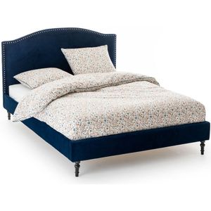 Bed in fluweel met sierspijkerafwerking en lattenbodem Andante LA REDOUTE INTERIEURS. Stof materiaal. Maten 140 x 190 cm. Blauw kleur