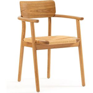 Tafelfauteuil in massief eik en vlechtwerk, Pipo LA REDOUTE INTERIEURS. Hout materiaal. Maten één maat. Kastanje kleur