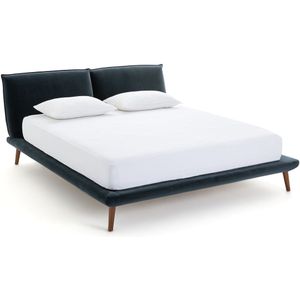 Bed in fluweel met bedbodem, Aurore design E. Gallina AM.PM. Linnen materiaal. Maten 160 x 200 cm. Blauw kleur