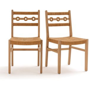 Set van 2 stoelen eik en vlechtwerk, Menorca LA REDOUTE INTERIEURS. Hout materiaal. Maten één maat. Kastanje kleur