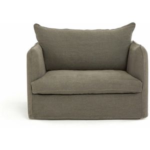 Fauteuil XL in dik stonewashed linnen, Neo Chiquito AM.PM. Stone washed dik linnen materiaal. Maten 1-zit. Kastanje kleur