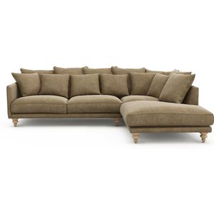 Hoekbank stonewashed fluweel, Lazare AM.PM. Stonewashed fluweel materiaal. Maten linkerhoek. Grijs kleur