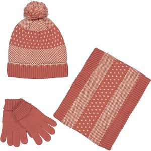 Ensemble muts pompon + snood + glanzende handschoenen LA REDOUTE COLLECTIONS. Acryl materiaal. Maten 50 cm. Roze kleur