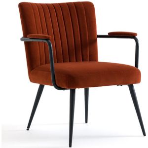 Vintage fauteuil in fluweel, met armleuningen, Ronda LA REDOUTE INTERIEURS. Fluweel materiaal. Maten é�én maat. Kastanje kleur
