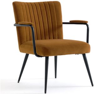 Vintage fauteuil in fluweel, met armleuningen, Ronda LA REDOUTE INTERIEURS. Fluweel materiaal. Maten één maat. Geel kleur