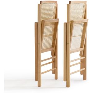 Set van 2 opvouwbare stoelen in beukenhout en riet, Rivia