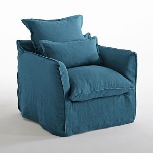 Fauteuil in gekreukt linnen, Odna LA REDOUTE INTERIEURS. Linnen materiaal. Maten 1-zit. Blauw kleur