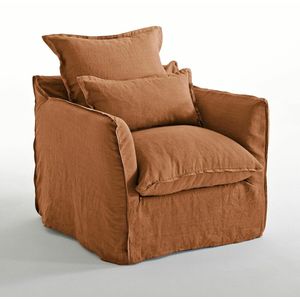 Fauteuil in gekreukt linnen, Odna LA REDOUTE INTERIEURS. Gekreukt linnen materiaal. Maten 1-zit. Kastanje kleur