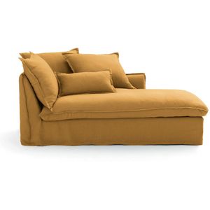 Longchair, gekreukt linnen, Odna LA REDOUTE INTERIEURS. Gekreukt linnen materiaal. Maten Longchair hoek rechts. Oranje kleur