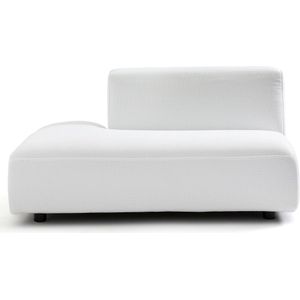 Halve tuinbank, klein model, gevlochten, Leki AM.PM. Polypropyleen materiaal. Maten long chair met vaste rechterzijde. Wit kleur