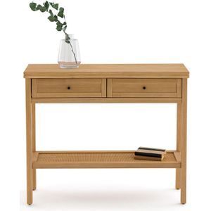 Console met dubbel plateau massief dennenhout en vlechtwerk Gabin LA REDOUTE INTERIEURS. Hout materiaal. Maten één maat. Beige kleur
