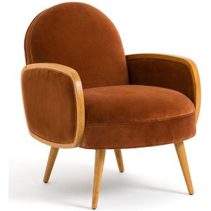 Fauteuil in fluweel en eik, Buisseau LA REDOUTE INTERIEURS. Katoen materiaal. Maten één maat. Oranje kleur