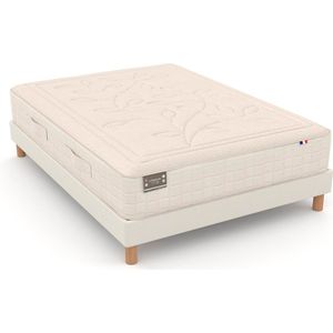 Ensemble matras, half-stevig, pocketveren + beddenbodem LA REDOUTE INTERIEURS. Massief hout materiaal. Maten 140 x 190 cm. Beige kleur