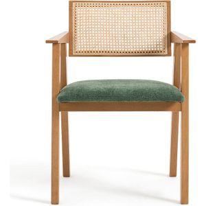 Vintage fauteuil in beukenhout en vlechtwerk, Baldo LA REDOUTE INTERIEURS. Getextureerde stof materiaal. Maten één maat. Groen kleur