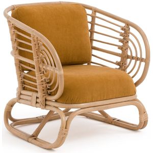 Fauteuil rotan riet en fluweel, Dhony LA REDOUTE INTERIEURS. Rotan materiaal. Maten één maat. Geel kleur