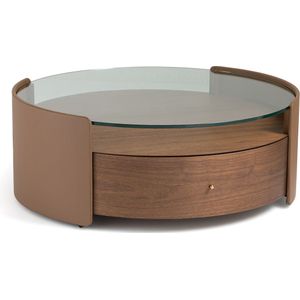 Salontafel in walnoothout en leer, Firmo AM.PM. Hout, leer materiaal. Maten één maat. Kastanje kleur