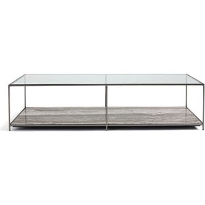 Buren AM.PM - Salontafel - Grijs - Geharde Glas en Travertijn