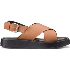 Sandalen in leer, sleehak LA REDOUTE COLLECTIONS. Leer materiaal. Maten 40. Kastanje kleur