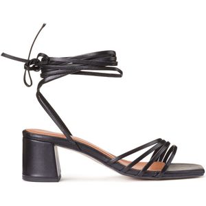 Leren sandalen met hak, veter aan de enkel LA REDOUTE COLLECTIONS. Leer materiaal. Maten 37. Zwart kleur