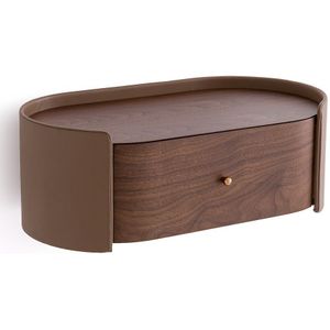 Wandnachtkastje met walnootfineer en leer, Firmo AM.PM. Hout, leer materiaal. Maten één maat. Kastanje kleur