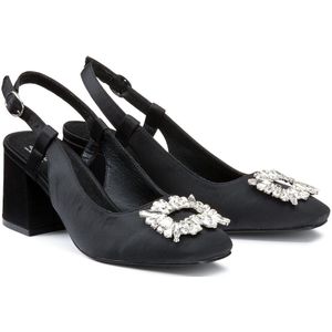 Slingback pumps in satijn met juweel in stras LA REDOUTE COLLECTIONS. Polyester materiaal. Maten 39. Zwart kleur