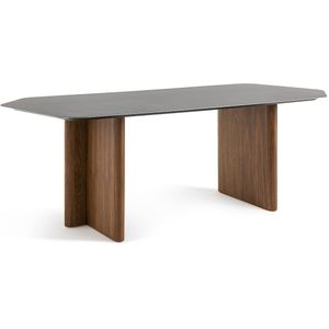 Tafel in linoleum/notenhout, Nella AM.PM. Glas, hout materiaal. Maten 8 personen. Zwart kleur