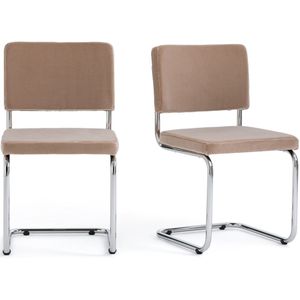 Set van 2 cantilever stoelen in fluweel, Sarva LA REDOUTE INTERIEURS. Metaal materiaal. Maten één maat. Beige kleur