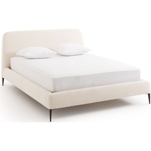 Bouclette bed en bedbodem, Oscar design E. Gallina AM.PM. Stof materiaal. Maten 160 x 200 cm. Beige kleur