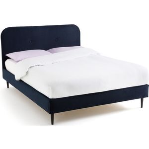 Bed met lattenbodem, fluweel, Briana SO'HOME. Stof materiaal. Maten 160 x 200 cm. Blauw kleur