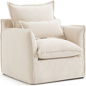 Fauteuil in fluweel, Odna LA REDOUTE INTERIEURS. Fluweel materiaal. Maten 1-zit. Beige kleur