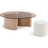 Poglio - Salontafel - Kastanje - Glas - Inclusief 2 Poefjes